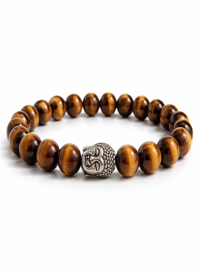 Sukhad Tiger Eye Buddha Head Bracelet for Men & Women | Natural Tiger Eye Stone Beaded Stretch Bracelet | Spiritual Meditation Energy Bracelet Jewelry - Image 1