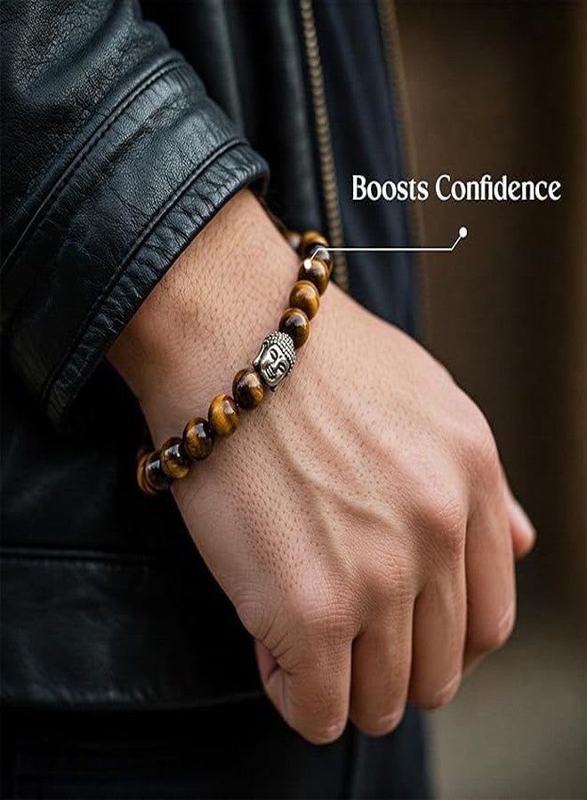 Sukhad Tiger Eye Buddha Head Bracelet for Men & Women | Natural Tiger Eye Stone Beaded Stretch Bracelet | Spiritual Meditation Energy Bracelet Jewelry - Image 3