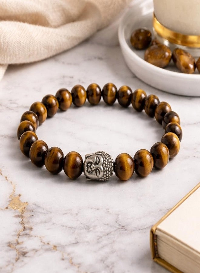 Sukhad Tiger Eye Buddha Head Bracelet for Men & Women | Natural Tiger Eye Stone Beaded Stretch Bracelet | Spiritual Meditation Energy Bracelet Jewelry - Image 5