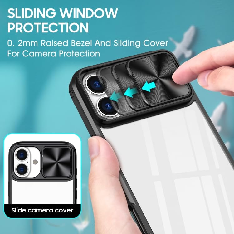 ShieldTech Back Case Cover Compatible to Apple iPhone 16 Plus with Sliding CamShield | Acrylic + TPU Case Cover for Apple iPhone 16 Plus/iPhone 16 Plus | Black & Transparent - Image 2