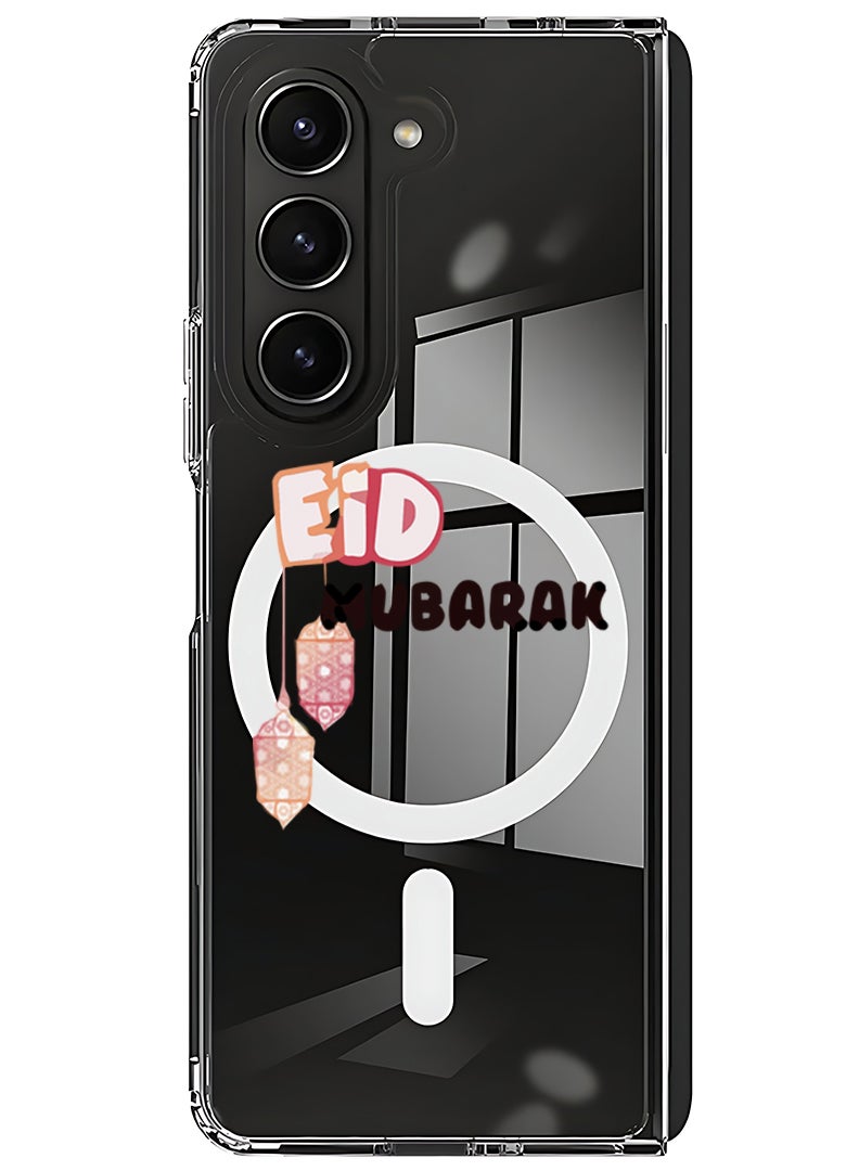 Theodor Magnetic Case for Samsung Galaxy Z Fold 5 Compatible with MagSafe Wireless Charging, Shockproof Phone Bumper Cover Eid Mubarak Black - Image 1