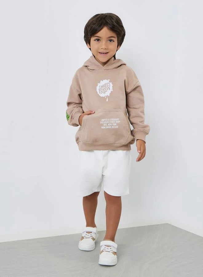 Styli Boys Beige Slogan Print Hoodie