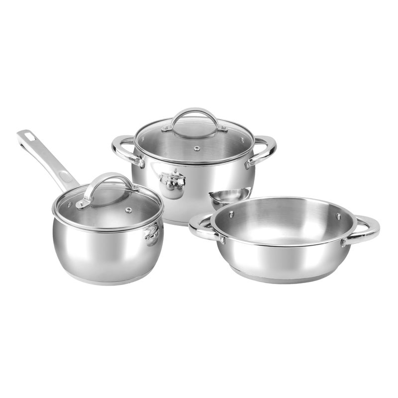 Vinod Letten Stainless Steel Cookware Set - 3 Pcs, Kadai 2 L, Saucepan 2.2 L, Saucepot 4.2 Litre with Common Glass Lid, SAS Bottom, Belly Shape Pan for Cooking, Induction Base, Gift Combo Pack - Image 1