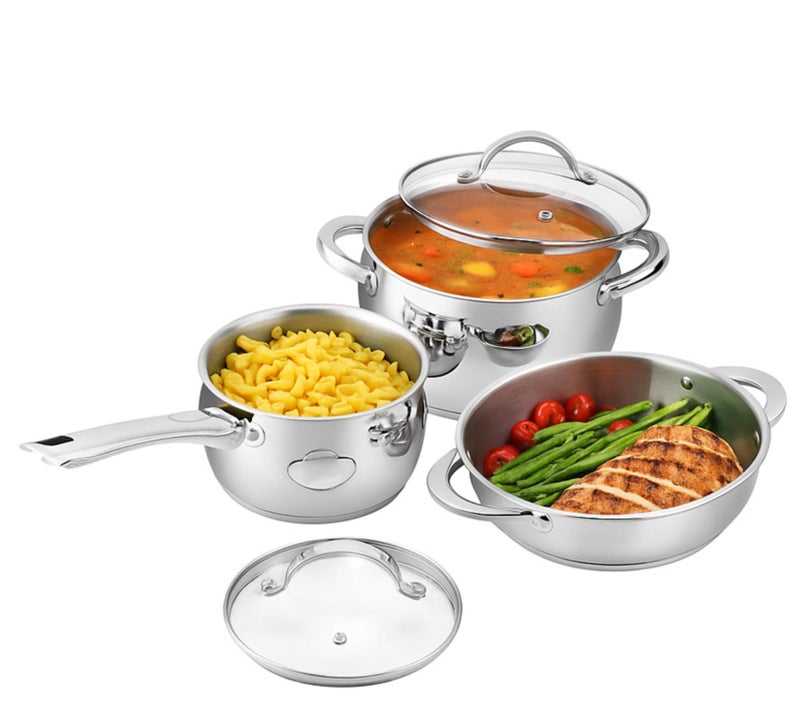 Vinod Letten Stainless Steel Cookware Set - 3 Pcs, Kadai 2 L, Saucepan 2.2 L, Saucepot 4.2 Litre with Common Glass Lid, SAS Bottom, Belly Shape Pan for Cooking, Induction Base, Gift Combo Pack - Image 3