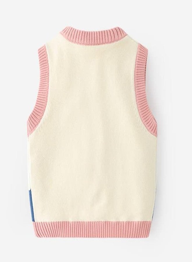 warmstraw Baby Toddler Knitted Sweater Vest Soft Comfort Waistcoat Vest Pattern Cardigan Pink 12-24 Months - Image 3