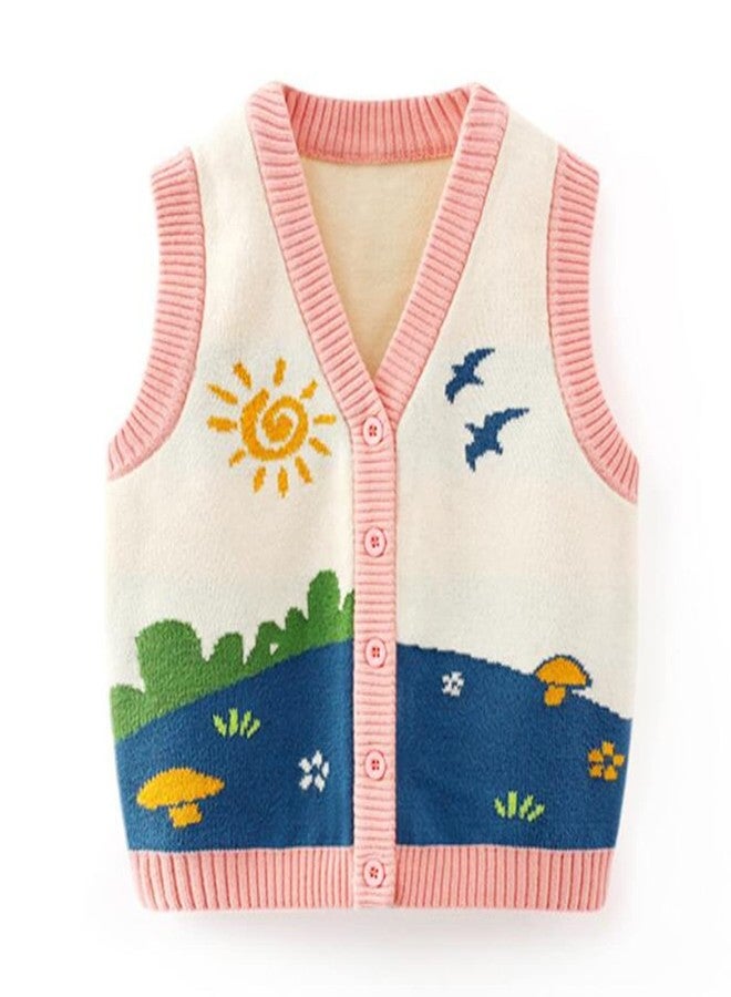 warmstraw Baby Toddler Knitted Sweater Vest Soft Comfort Waistcoat Vest Pattern Cardigan Pink 12-24 Months - Image 1