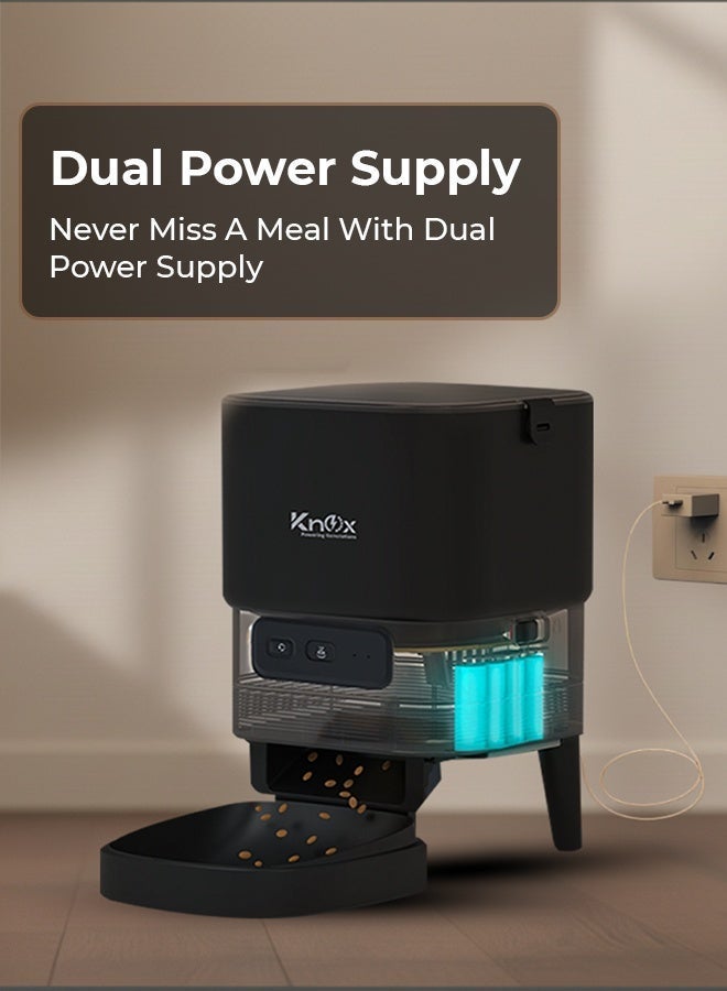 Knox Powering Generations Knox 4L Automatic Pet Feeder for Cats & Dogs with WiFi Smart Control, Programmable Timer, Portion Control, Built-in Desiccant Box, Dual Power Supply Dry Food Dispenser with App Connectivity - Image 4