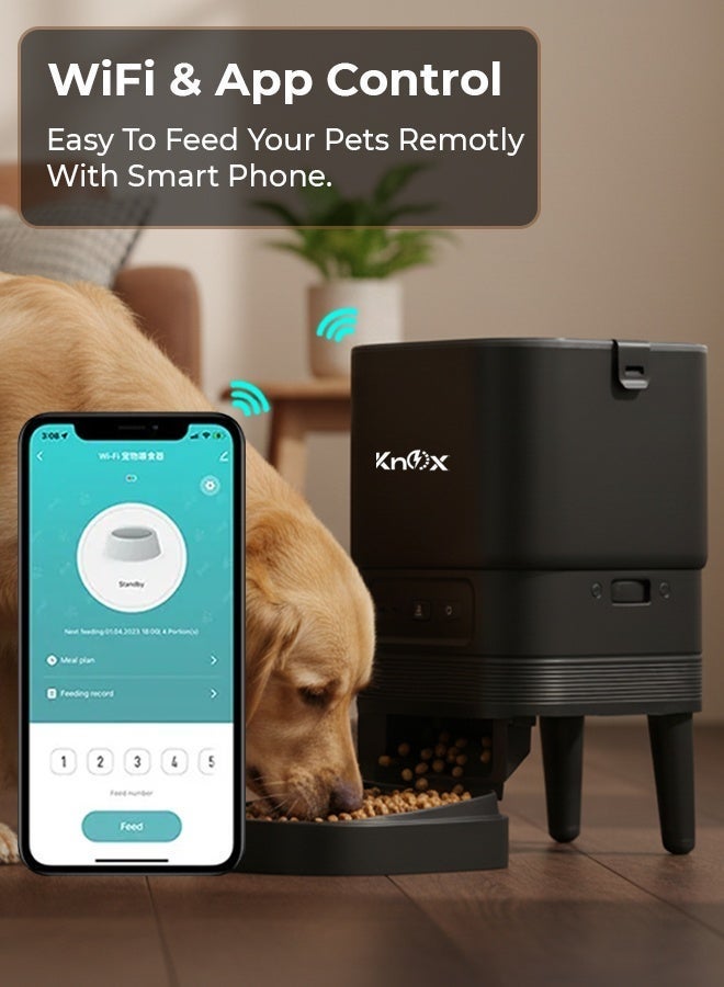 Knox Powering Generations Knox 4L Automatic Pet Feeder for Cats & Dogs with WiFi Smart Control, Programmable Timer, Portion Control, Built-in Desiccant Box, Dual Power Supply Dry Food Dispenser with App Connectivity - Image 2
