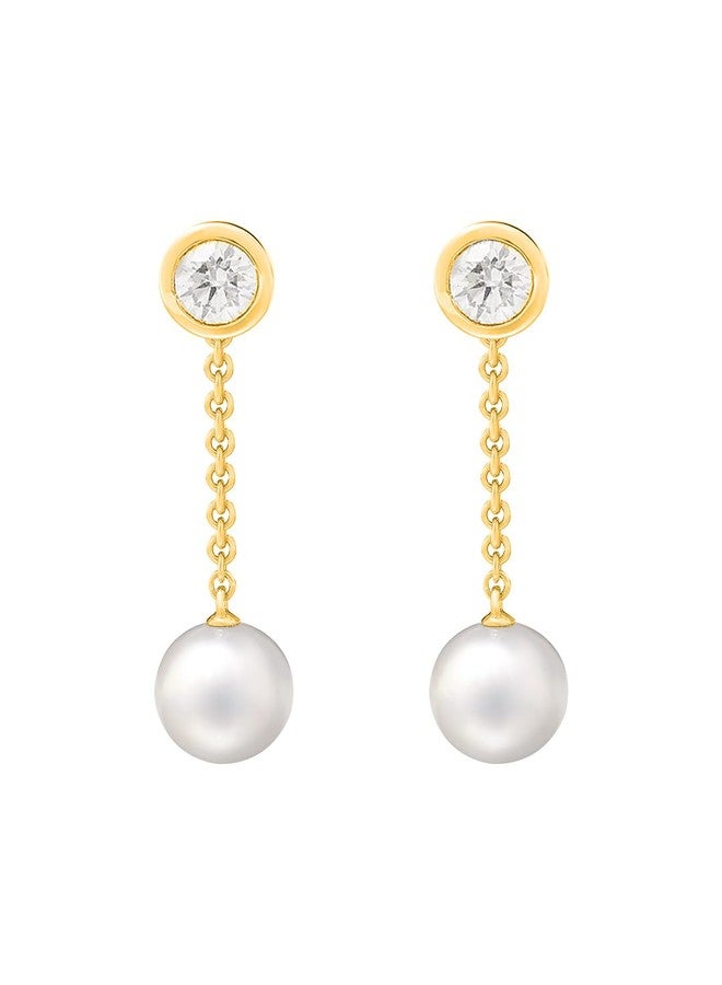 MINUTIAE Stylish Chain Dangling Diamond Pearl Daily Office Wear Crystal Stud Earrings for Women And Girls - Image 1