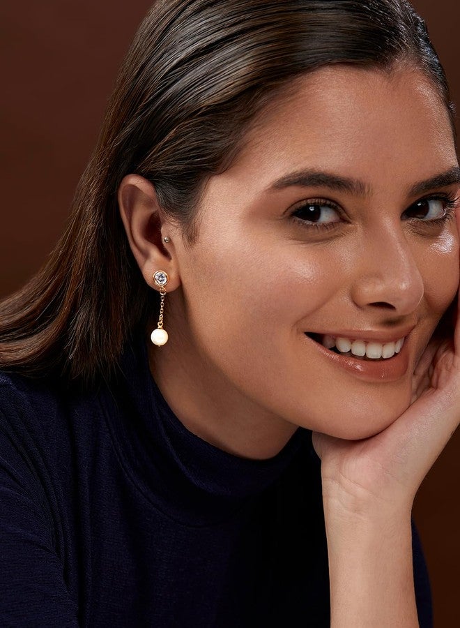 MINUTIAE Stylish Chain Dangling Diamond Pearl Daily Office Wear Crystal Stud Earrings for Women And Girls - Image 4