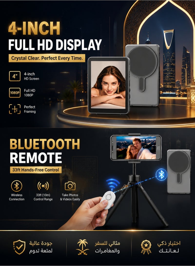 Camera Selfie Monitor for iPhone & Android , Vlog Selfie Monitor Screen, Bluetooth Control, No Delay Audio Play, for YouTube/TikTok Content Creators Vlogging, Live Stream, Wireless Connection - Image 1