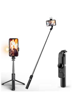 Selfie Stick Tripod, 41 Inch Extendable Portable Selfie Stick with Fill Light Bluetooth Wireless Remote and Tripod Stand for iOS and Android