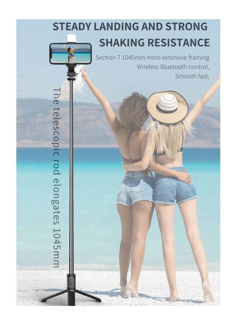 ELTRAZONE - Selfie Stick Tripod, 41 Inch Extendable Portable Selfie Stick with Fill Light Bluetooth Wireless Remote and Tripod Stand for iOS and Android - Image 1