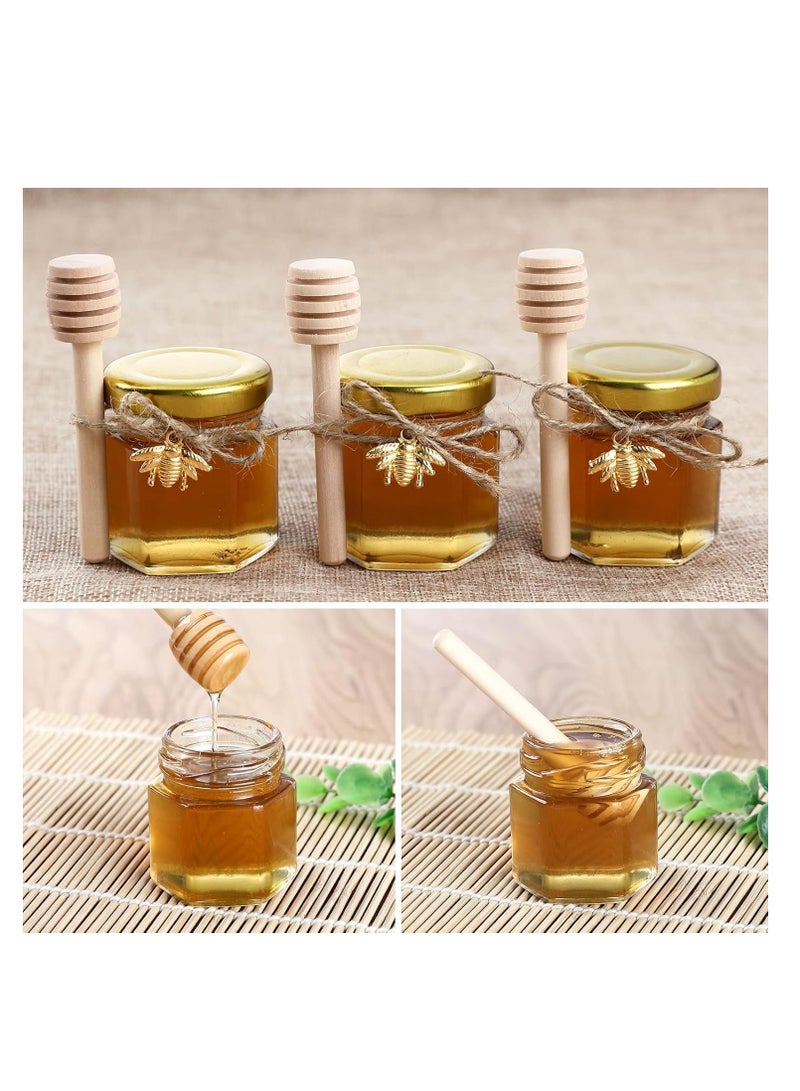 Joyelink 25Pack Mini Glass Honey Jars - Hexagon Little Glass Honey Jar with Gold Lids, Wooden Dippers, Bee Charms and Twine - Small Honey Jars for Wedding Favors, Party Favors - Image 5