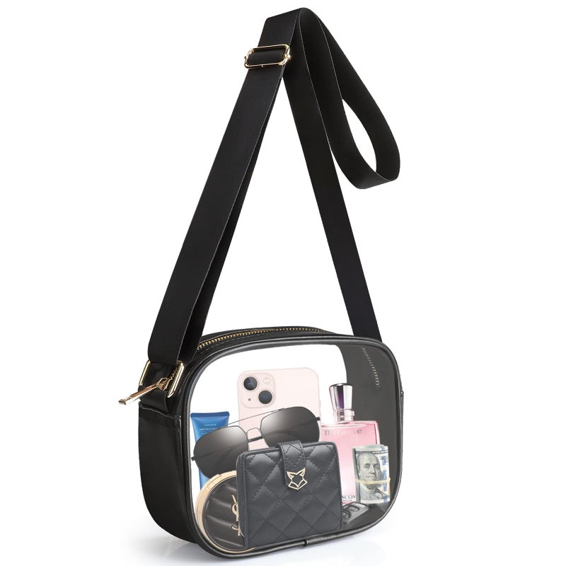 KETIEE Clear Bag Stadium Approved, Transparent Crossbody Bag Clear Purse for Women See Through Handbag with Adjustable Strap for Concerts Sports Festivals (Black) - Image 1