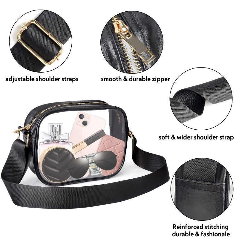 KETIEE Clear Bag Stadium Approved, Transparent Crossbody Bag Clear Purse for Women See Through Handbag with Adjustable Strap for Concerts Sports Festivals (Black) - Image 5