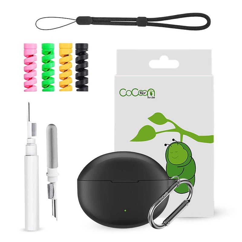 Cocoonkart غطاء سيليكون ناعم من كوكوكارت لجهاز OnePlus Nord Buds 3 | 3 Pro مع مجموعة تنظيف، حبل و 4 واقيات كابل (أسود) - Image 1