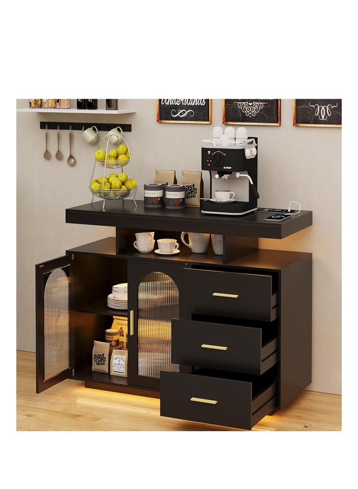 إن كي أكس خزانة قهوة مع مساحة تخزين، وطاولة جانبية بثلاثة أدراج وبابين لتخزين أدوات تناول الطعام في المطبخ - Image 2