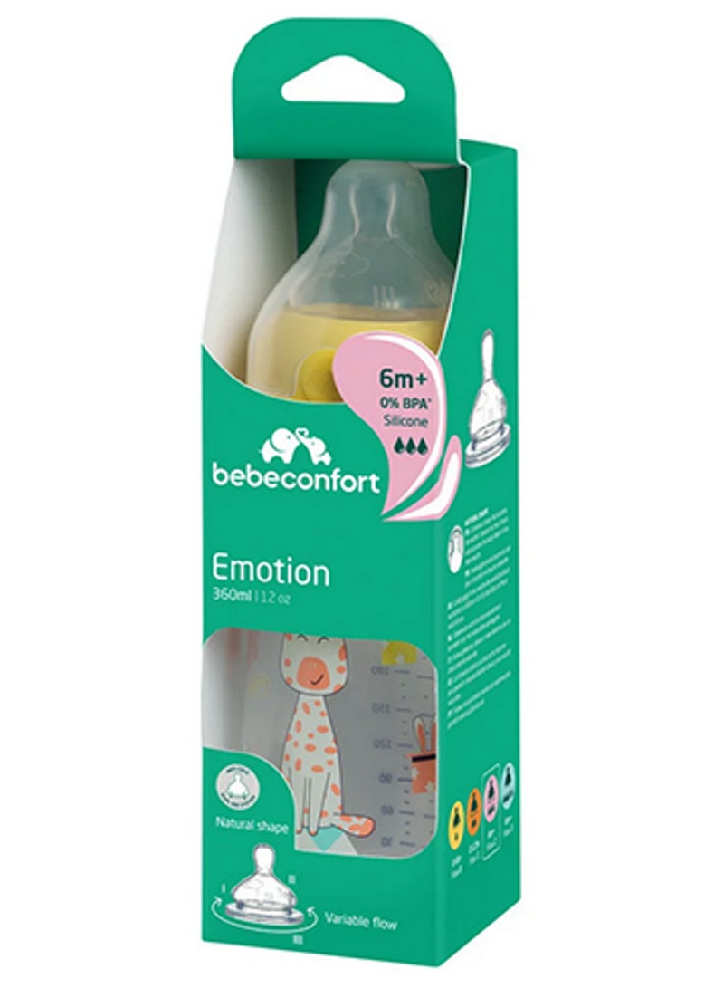 Emotion Baby Bottle 0% BPA Silicone Natural Shape Nipple Yellow 6M+ 12Oz