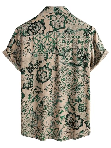 JOTOOK Mens Hawaiian Shirt Short Sleeve Button Down Tropical Shirts Casual Floral Summer Beach Shirt X-Large Beige Green - Image 2