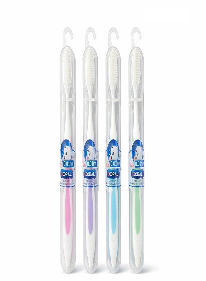 DAIDSUKE 4 Pieces Toothbrush, 0.01mm Ultra Soft Bristles, Multicolour (Pink, Purple, Blue, Green) - Image 1