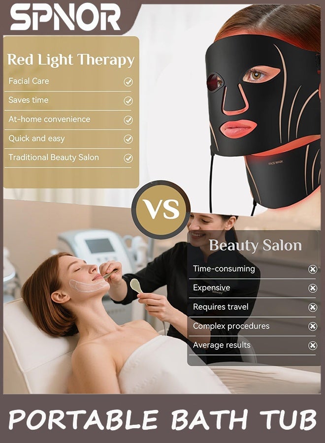 Spnor LED Light Therapy Mask Skin Care, 3-in-1 Fusion LED Beads, LEDs face mask & neck mask Infrared Red - Wavelength for Home Use,led face mask light therapy,neck lift tape - Image 2