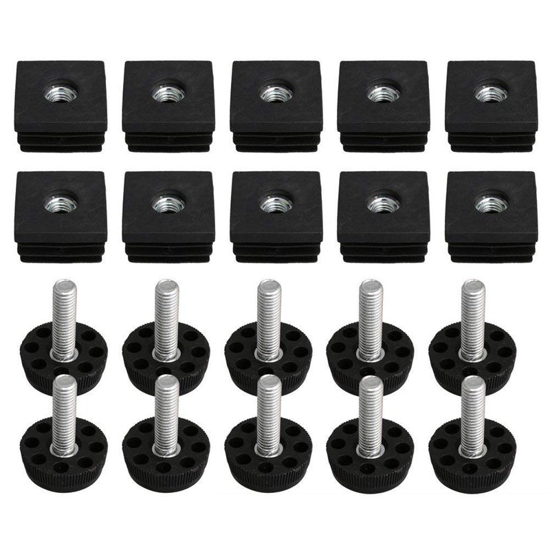 10PCS Thread Black Plastic Furniture Chair Leg Plug Blanking End Caps Insert Plugs with Adjust Thread Feet for Square Pipe Tube (1.18x1.18x1.18inch(LxWxH))