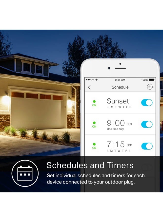 Kasa Smart مقبس كاسا الذكي الخارجي، مقبس واي فاي للمنزل الذكي مع 2 مخرج، مقاومة للطقس IP64، متوافق مع أليكسا، جوجل هوم و IFTTT، لا حاجة لمركز، معتمد من ETL (EP40)، أسود - Image 2