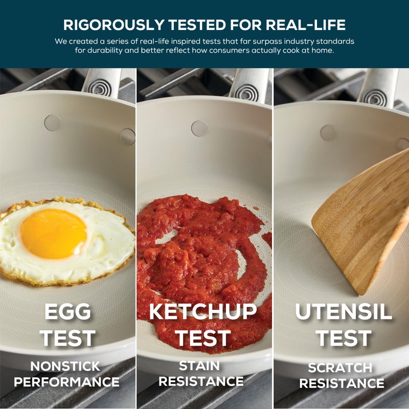 Circulon Halo with LaserDefense Ceramic Nonstick Frying Pan, Compatible with All Stovetops, Made without PFAS, Dishwasher and Oven Safe, 10 Inch Skillet - Pearl White - Image 3