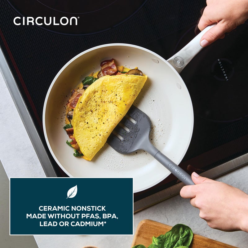 Circulon Halo with LaserDefense Ceramic Nonstick Frying Pan, Compatible with All Stovetops, Made without PFAS, Dishwasher and Oven Safe, 10 Inch Skillet - Pearl White - Image 5