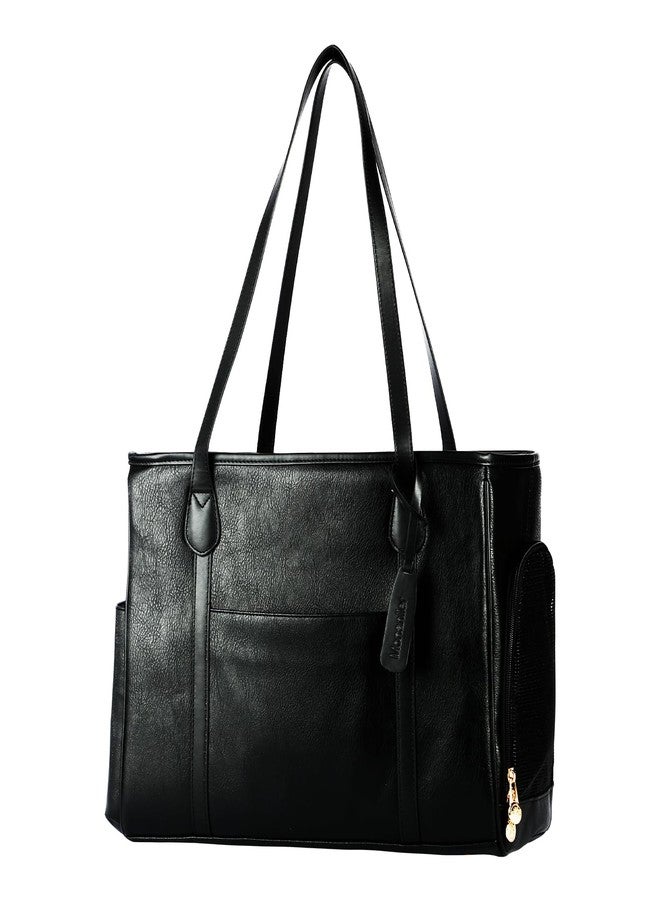 Monanller Stylish Dog Purse Carrier, Leather Pet Carrier Bag for Small Dogs Cats Puppy, Airline Approved Soft-Sided Carrier Black - Image 1