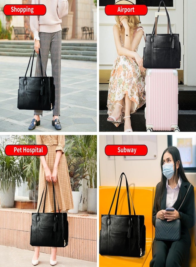 Monanller Stylish Dog Purse Carrier, Leather Pet Carrier Bag for Small Dogs Cats Puppy, Airline Approved Soft-Sided Carrier Black - Image 5