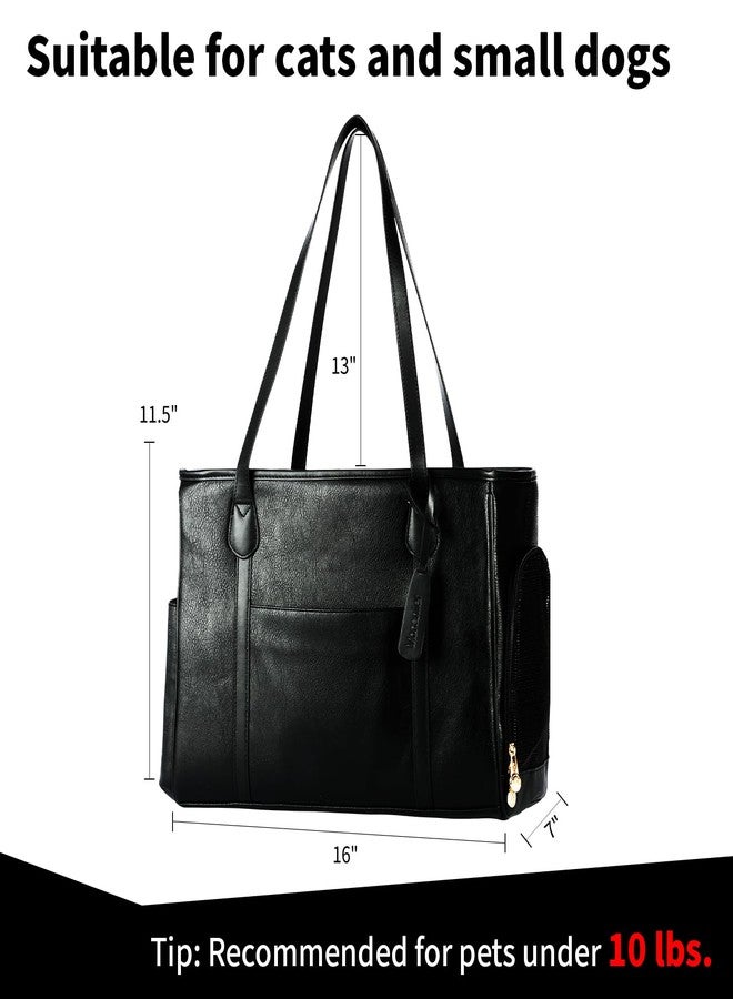Monanller Stylish Dog Purse Carrier, Leather Pet Carrier Bag for Small Dogs Cats Puppy, Airline Approved Soft-Sided Carrier Black - Image 2