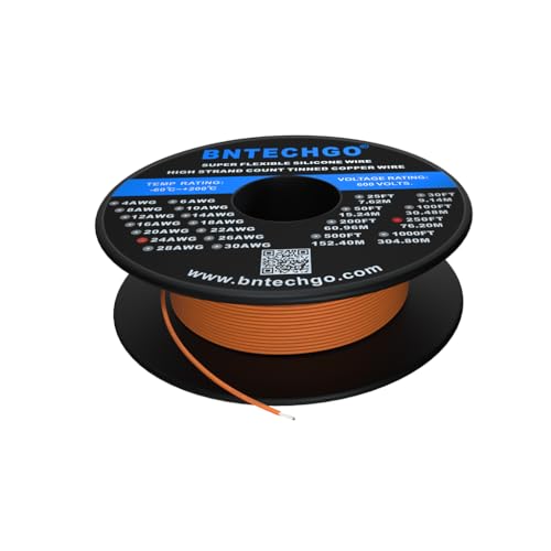 BNTECHGO 24 Gauge Silicone Wire Spool 250 ft Orange Flexible 24 AWG Stranded Tinned Copper Wire - Image 1