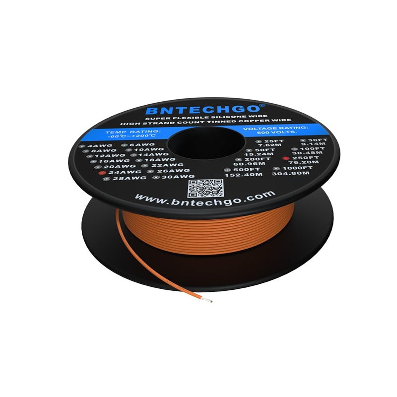 BNTECHGO 24 Gauge Silicone Wire Spool 250 ft Orange Flexible 24 AWG Stranded Tinned Copper Wire - Image 2