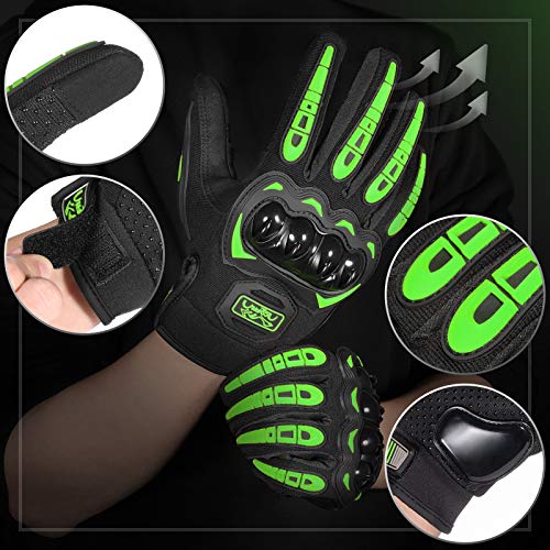 COFIT Motorcycle Gloves Breathable, Touchscreen Motorbike Gloves Anti-slip with Good Grip Hard Knuckles Protection for Men Women Motocross, BMX ATV MTB Cycling, Road Racing - Green M - Image 2