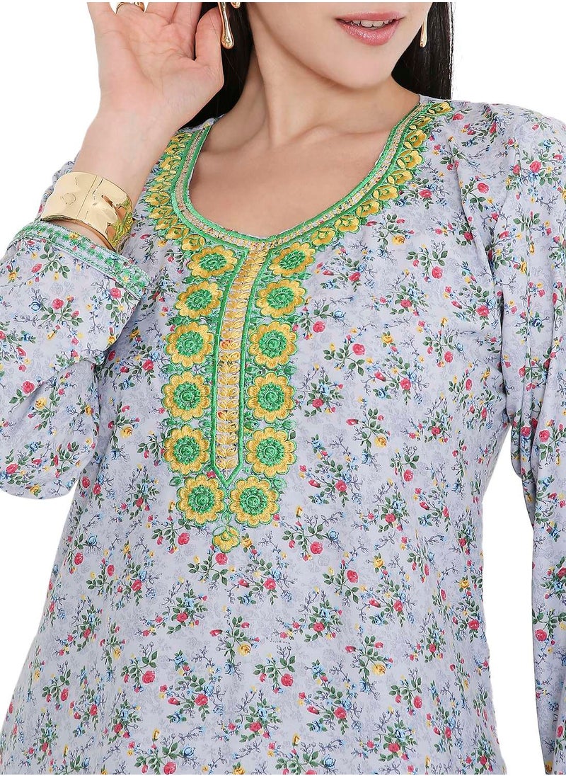 HANA & SARA ELEGANT FARASHA WITH UNIQUE THREAD EMBROIDERY AND STYLISH PRINTED MODEST ARABIC KAFTAN JALABIYA DRESS  - Image 3