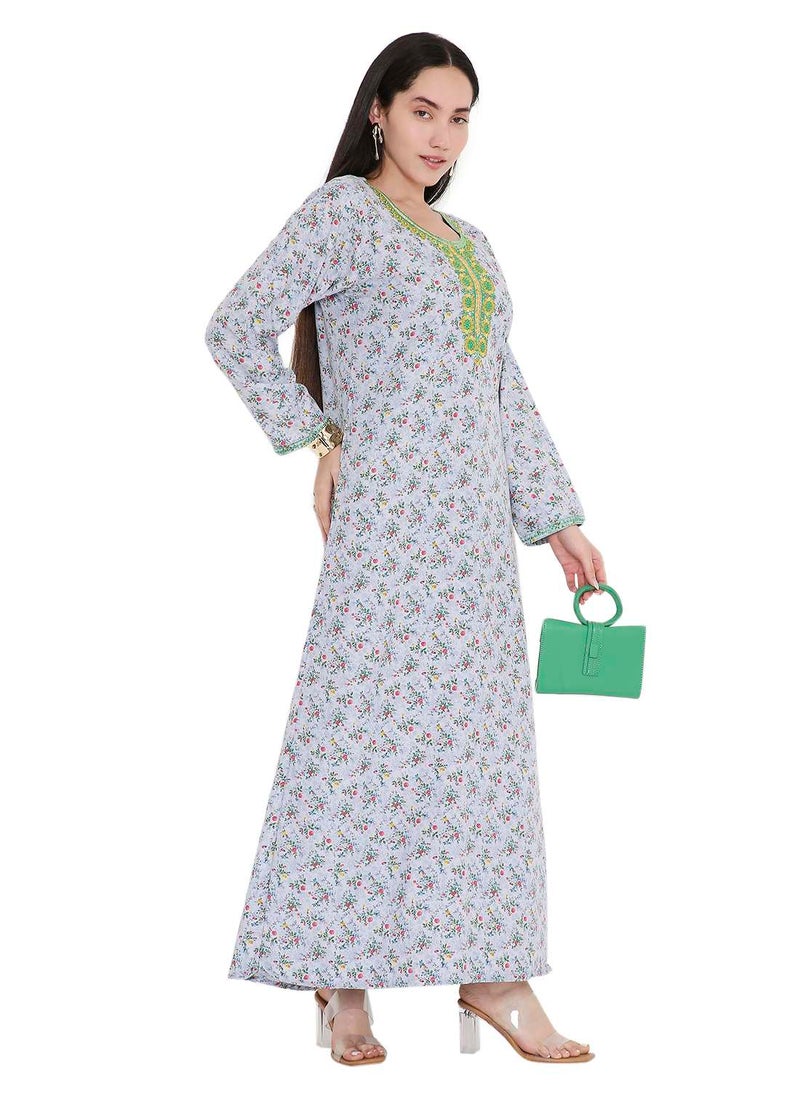 HANA & SARA ELEGANT FARASHA WITH UNIQUE THREAD EMBROIDERY AND STYLISH PRINTED MODEST ARABIC KAFTAN JALABIYA DRESS  - Image 5
