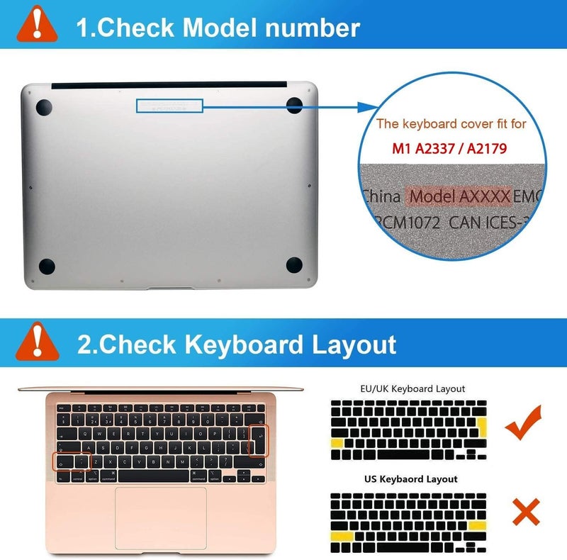 إيوكو غطاء لوحة مفاتيح متوافق مع MacBook Air M1 13 بوصة 2021 2020 A2337 A2179 مع شاشة Retina وTouch ID، واقي رقيق للغاية بتخطيط المملكة المتحدة والاتحاد الأوروبي، TPU شفاف - Image 2