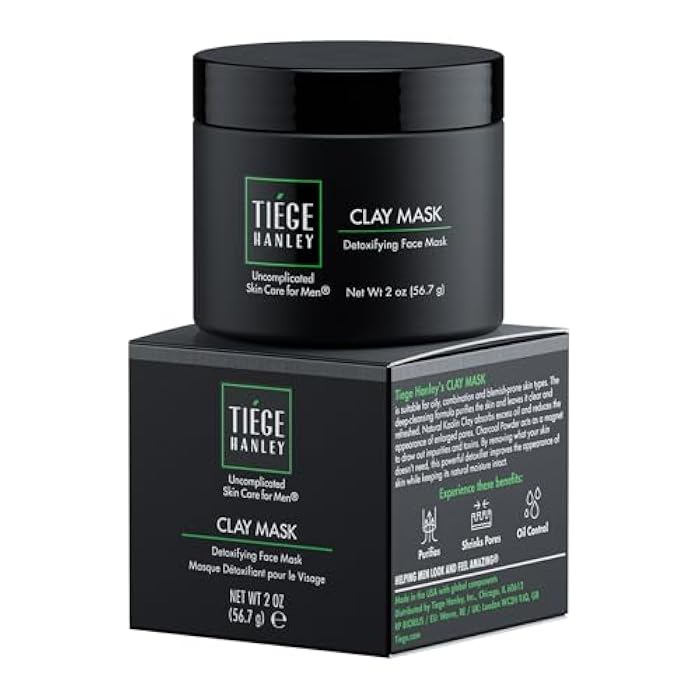 Tiege Hanley Detoxifying Facial Clay Mask for Men, Deep Pore Cleansing Charcoal Face Mask With Natural Kaolin Clay and Aloe, Absorbs Oil & Reduces Appearance of Pores, Men’s Skin Care, 2 Oz - Image 1