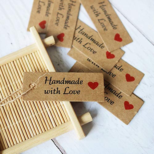 lasenersm 200 Pieces Handmade with Love Tags Handmade Tags Kraft Paper Handmade with Love Tags with 65.6 Feet Natural Jute Strings Brown - Image 5