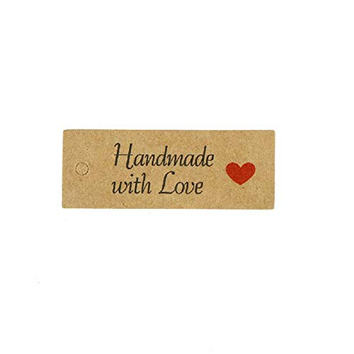 lasenersm 200 Pieces Handmade with Love Tags Handmade Tags Kraft Paper Handmade with Love Tags with 65.6 Feet Natural Jute Strings Brown - Image 2