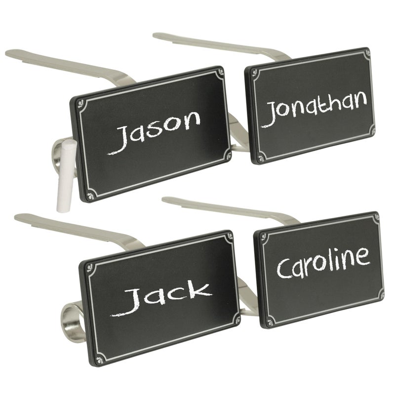 Haute Decor The Original MantleClip Stocking Holder with Chalkboard Icons 4Pack Silver  Personalize Your Christmas Mantel Stocking Hangers with Custom Names