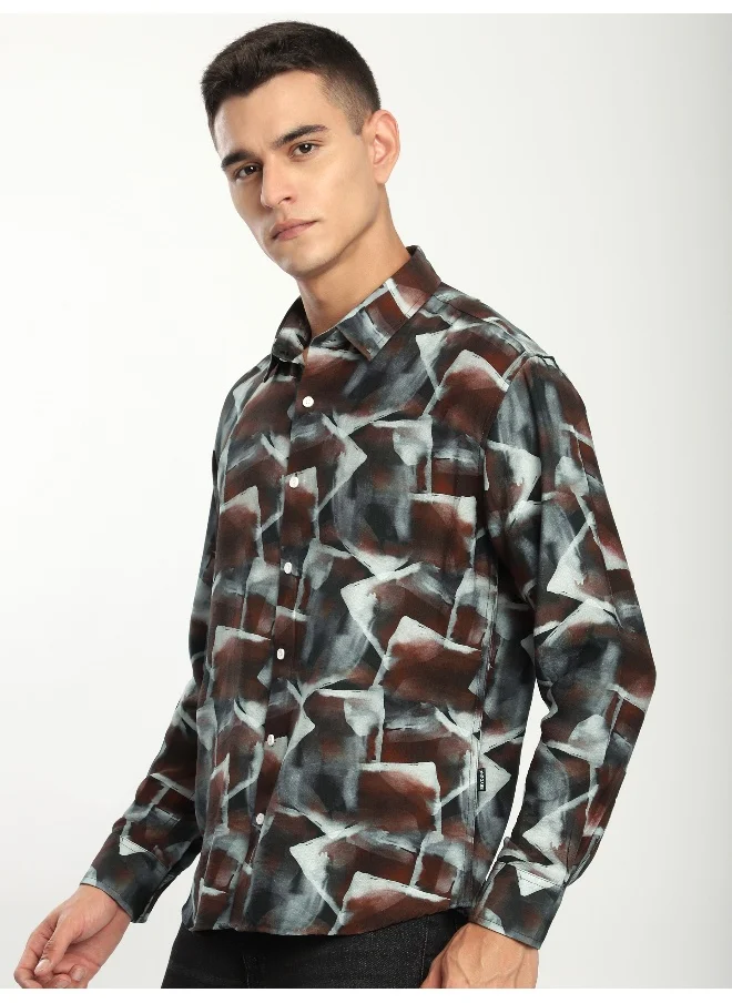 Beyoung Brown Ethereal Printed Shirt