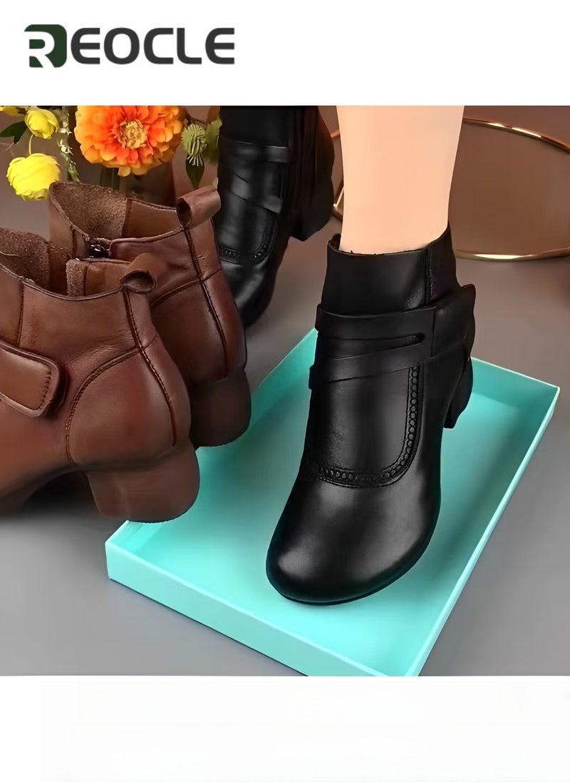 REOCLE Women's Ankle Boots Vintage Leather Short Boots Dressy Round Toe Shoes Casual Comfortable Boots with Arch Support & Premium Leather Fabric  - Image 5