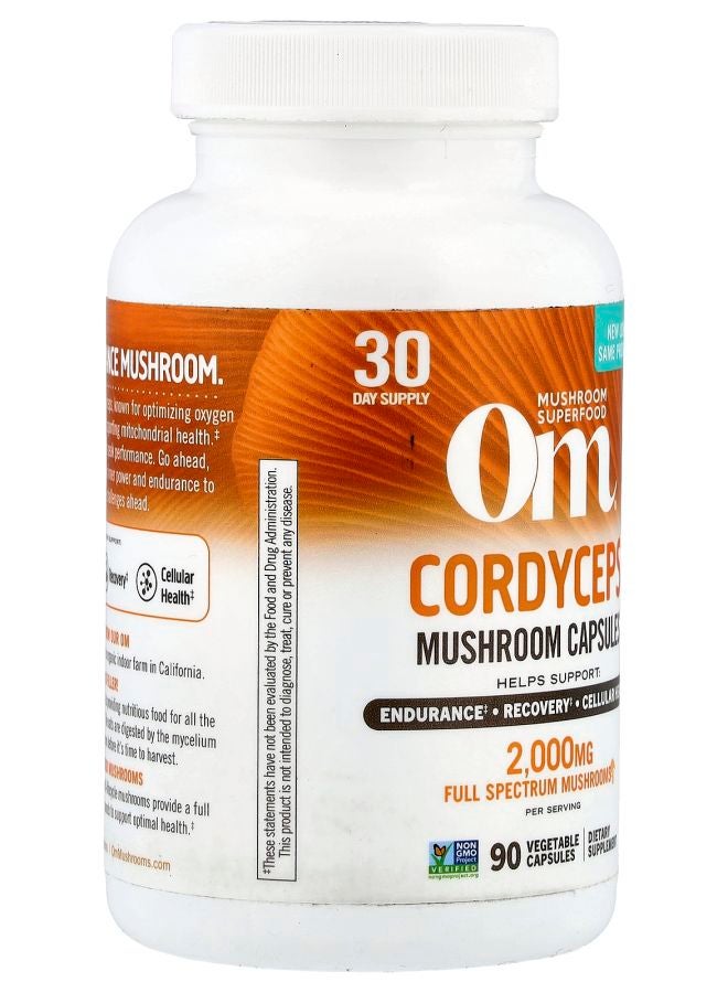 Om Mushrooms Cordyceps 90 Vegetable Capsules (666 mg per Capsule) - Image 2