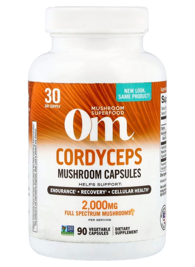 Om Mushrooms Cordyceps 90 Vegetable Capsules (666 mg per Capsule) - Image 1