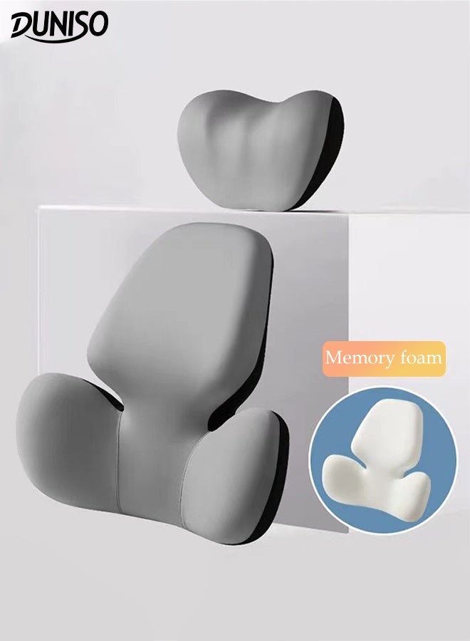 DUNISO Car Lumbar Support Pillow and Car Headrest Neck Pillow Set Memory Foam Car Headrest Pillows Cars Seat Head Lumbar Cushion Car Seat Pillow Comfortable Neck Pillow Multi-Use Lumbar Support Pillow Cars Seat for Car, Office Chair and Home Chair - Image 1