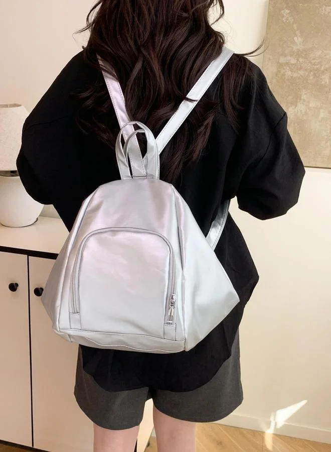 Take Two Silver Solid Zip Closure Backpack