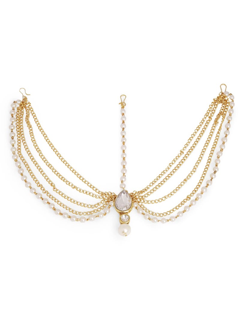 Oomph! مجموعة مجوهرات ذهبية كوندان و لؤلؤ تقليدية شیشفول مانتيكا ماثا باتي للنساء والفتيات - Image 1